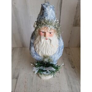 Vintage glitter blue winter santa claus belsnickel Xmas wreath home decor